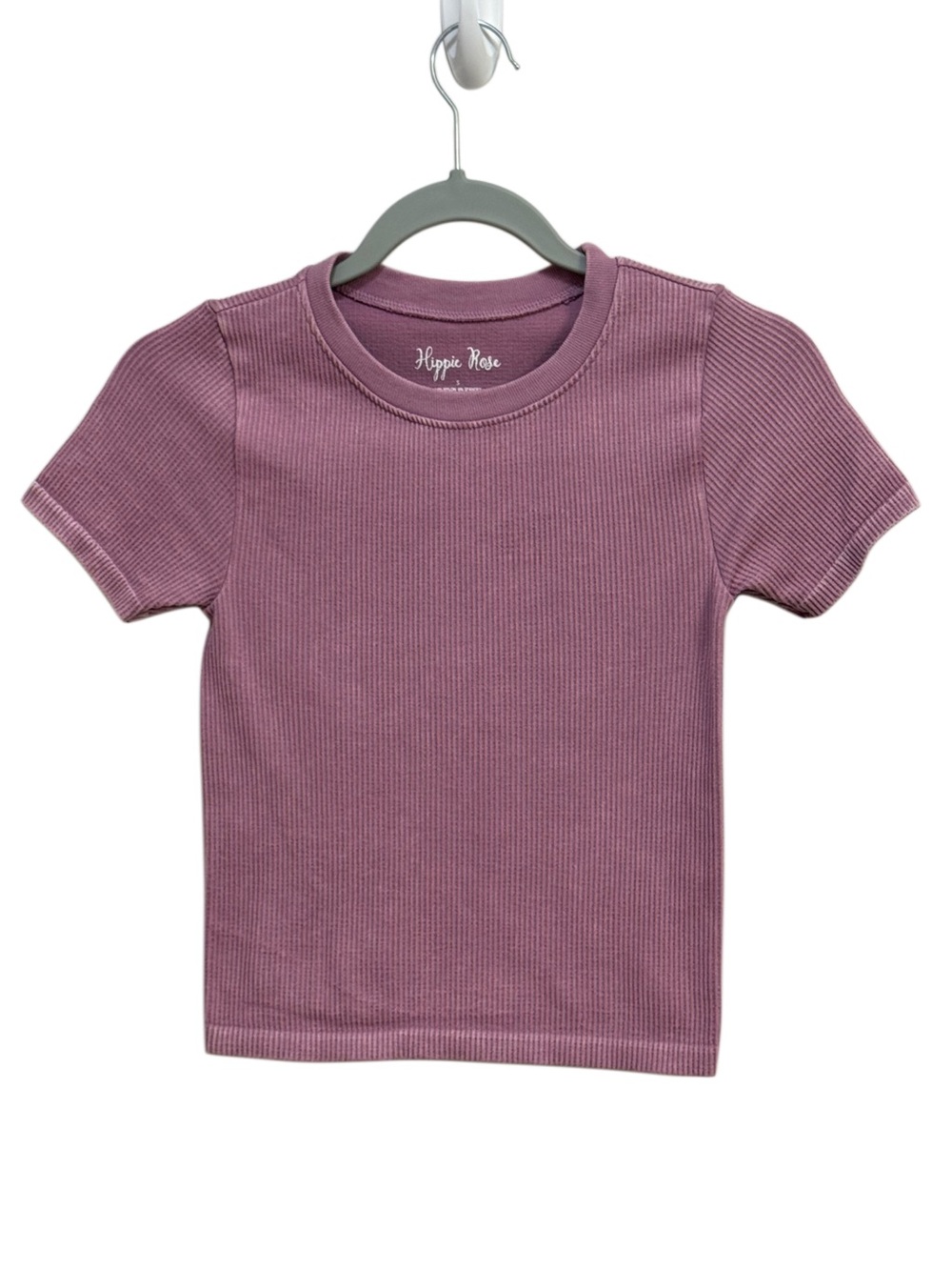 Hippie Rose Dusty Lavender Purple Ribbed Knit Short Sleeve Tee